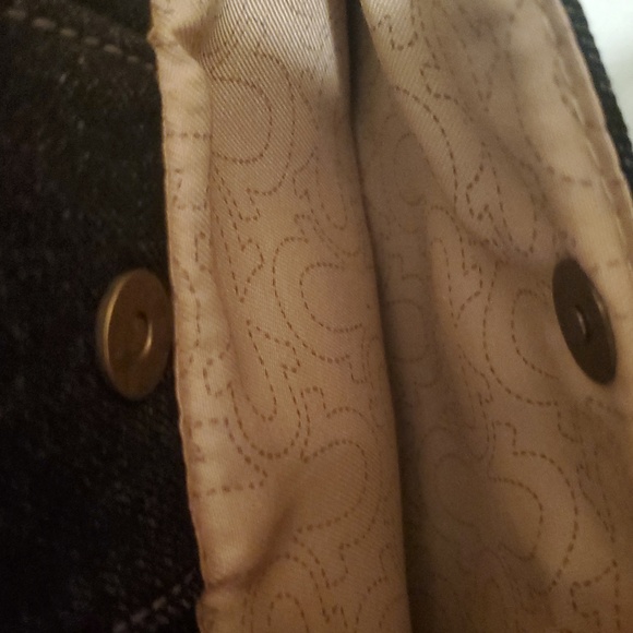 True religion denim handbag dark blue with gold stitching. 11.78w 7.5in h. - Picture 3 of 8